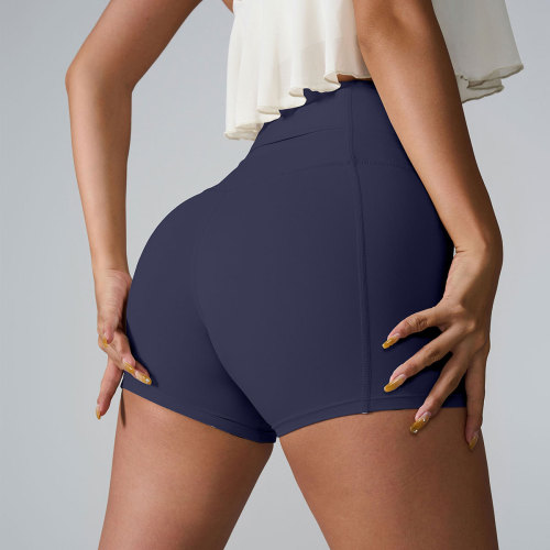 ins2024 European and American cross-border new three-quarter yoga shorts, high-waisted hip-lifting three-quarter sports shorts with pockets