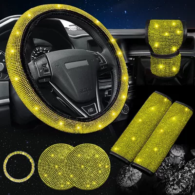 Steering wheel cover: cover shiny rhinestone safety - yellow-38cm