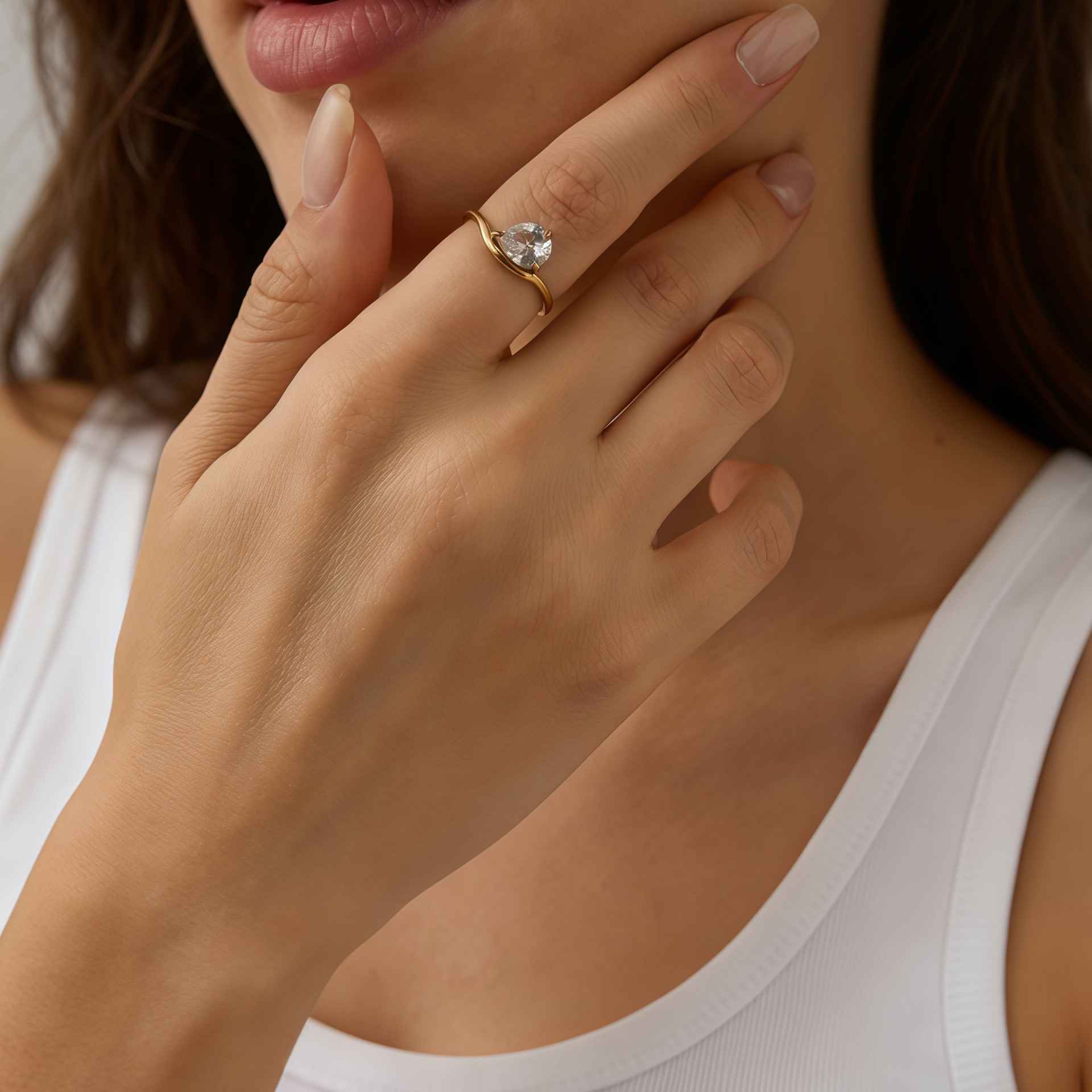 European and American ins Light Luxury Personalized Water Drop Single Diamond Ring Fashionable Elegant Titanium Steel Ring Women's Color-free Wholesale All-match