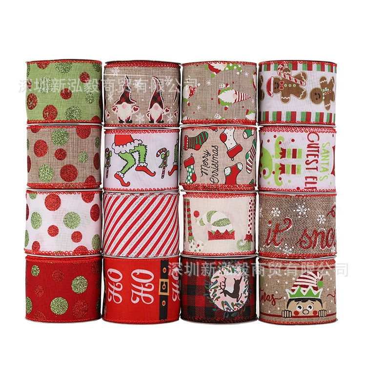 Лента Hongyi Льняная лента С принтом оптом Рождественская полоса в горошек Клетчатая лента Рождественская лента