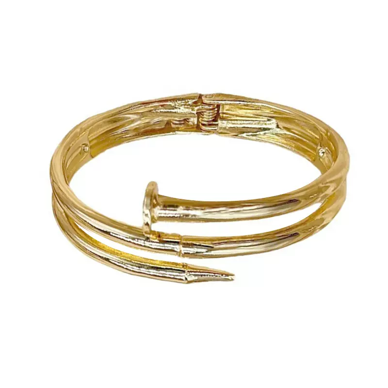 新款电镀18K钉子头手镯女欧美夸张弹簧开口卡家钉子手镯 现货批发