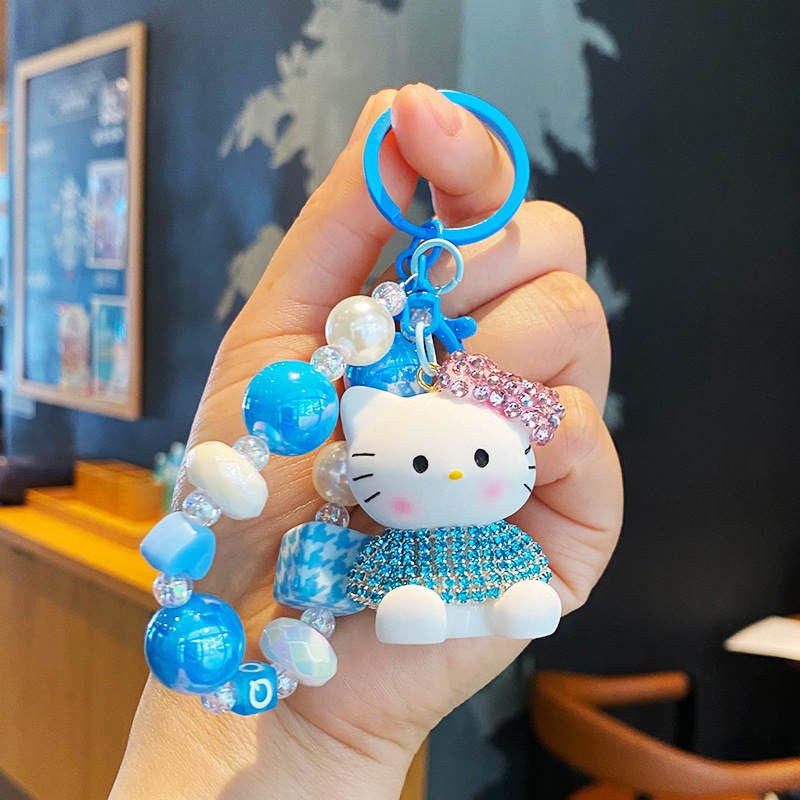 Caricatura Hello kt Kitty cuentas llavero multifuncional cadenas de teléfono móvil llaves de automóvil colgante encantador corazón de niña