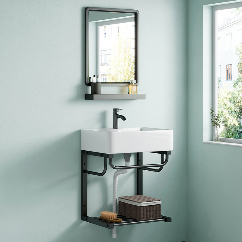 Montado en la pared lavabo gabinete combinación lavabo de cerámica hogar mini balcón pequeño apartamento baño lavabo