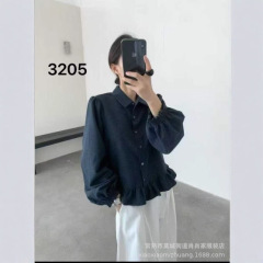 法式小格子宽松下摆花边衬衫秋季女复古氛围感POLO领衬衣上衣