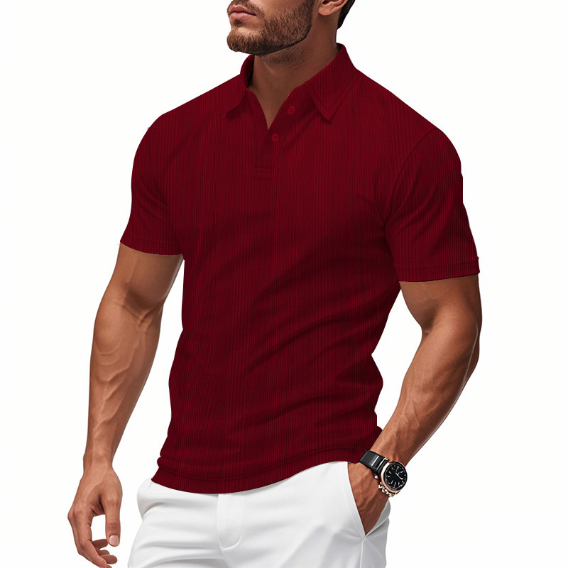 Transfronterizo Amazon americano de verano jacquard hombre polo camiseta de manga corta simple estilo británico con solapa pesada camiseta para hombre