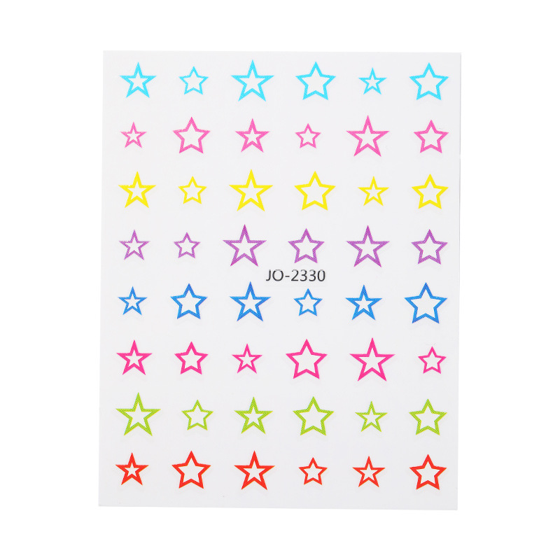 Nuevo en línea popular macaron Linda estrella de dibujos animados decoración de uñas pentagrama hueco uñas pegatinas al por mayor