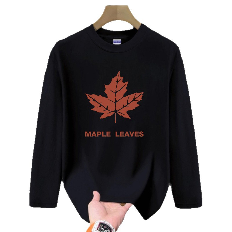 Men's Early Autumn Long Sleeve T-Shirt Heavyweight Pure Cotton Winter Inner Layer Loose Fit Trendy Printed Base Layer Top_voghion.com