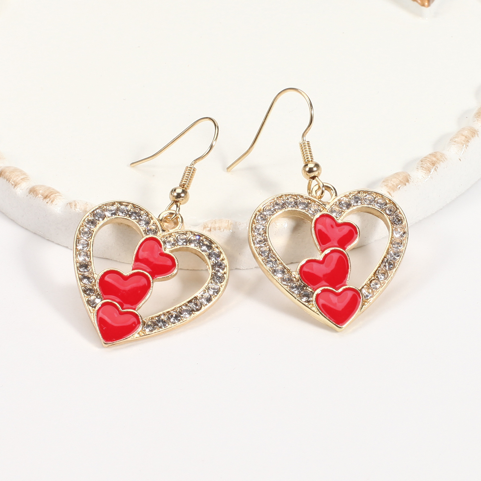 18g Weight Copper Ear Needle Material Rhinestones, Pearl Inlay Material Drop Earrings Classification 1 Pair Quantity Holiday, Daily Occasion Alloy Material Heart Shape Pattern Women's Gender Enamel, Inlay Design IG Style, Sweet Style 1 Pair IG Style Sweet Heart Shape Enamel Inlay Alloy Rhinestones Pearl Drop Earrings 15