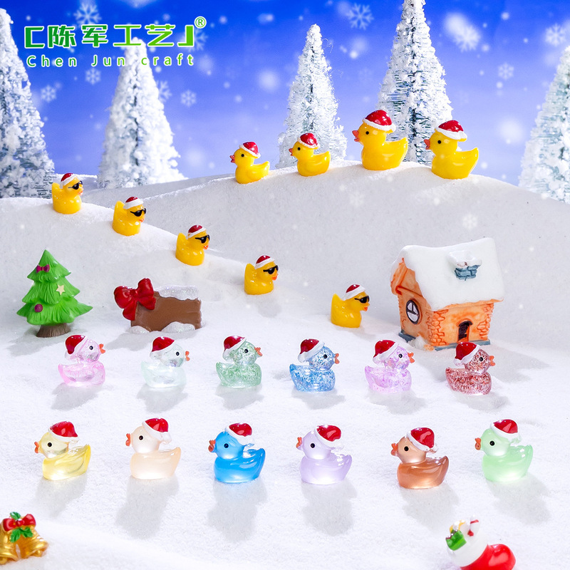 Cross-border New Micro-landscape Creative Fine Luminous Christmas Yellow Duck DIY Decorations Accessories Mini Small Ornaments