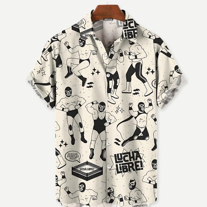 European and American Cross-Border Men's Fashion Casual Hawaiian Style 3D Digital Print Floral Cowboy Shirt with Turn-Down Collar