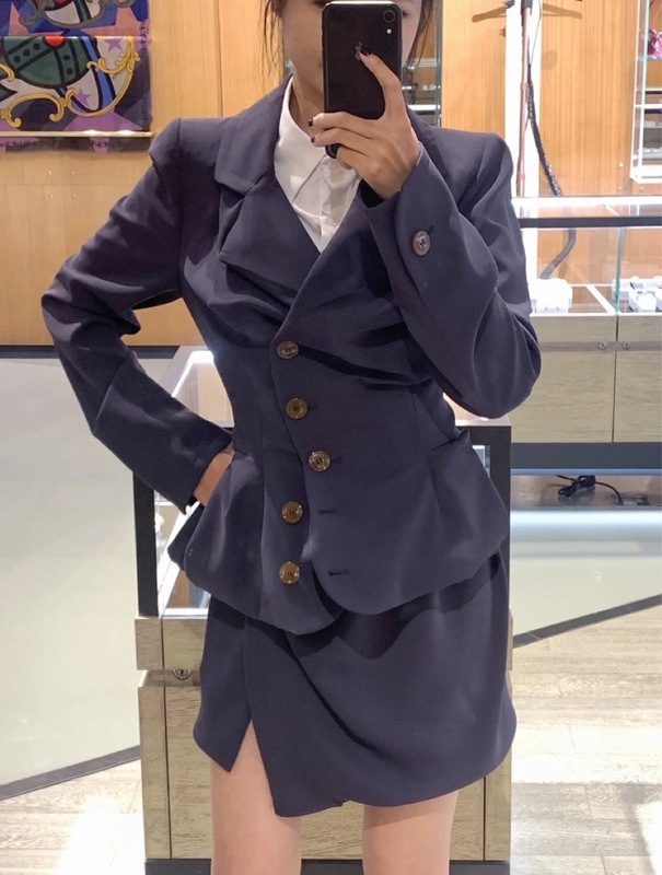 西太后经典款不规则褶皱醉汉西装外套复古名媛纽扣西服短裙套装|undefined