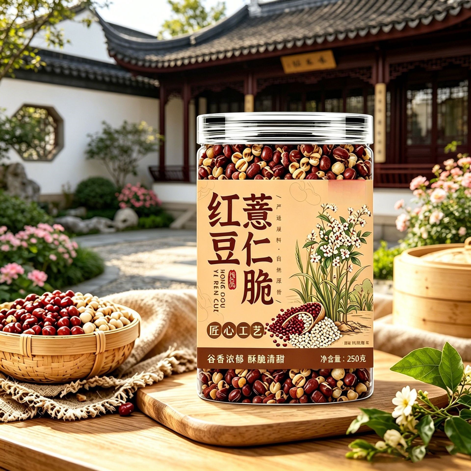 Crispy Red Bean and Coix Seed Snack Ready to Eat 250g Jar overview