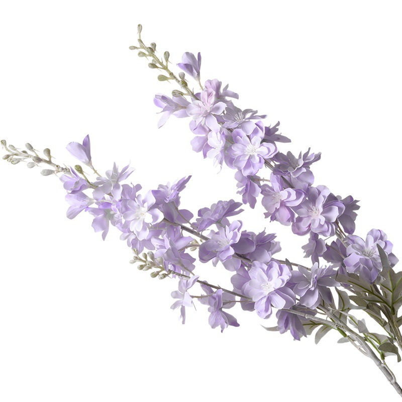 Artificial flor artificial Delphinium flocado 2 tenedor artificial Jacinto de seda flor boda plomo carretera sala de estar decoración violeta