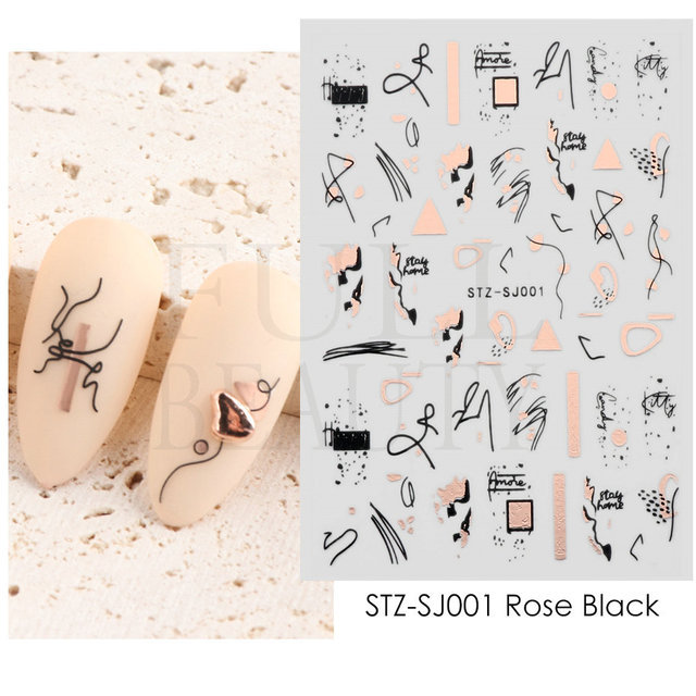 Cross-border New Nail Art Sticker Bronzing Leopard Black Gold Rose Gold Plant Abstract Line Adhesive Nail Decal