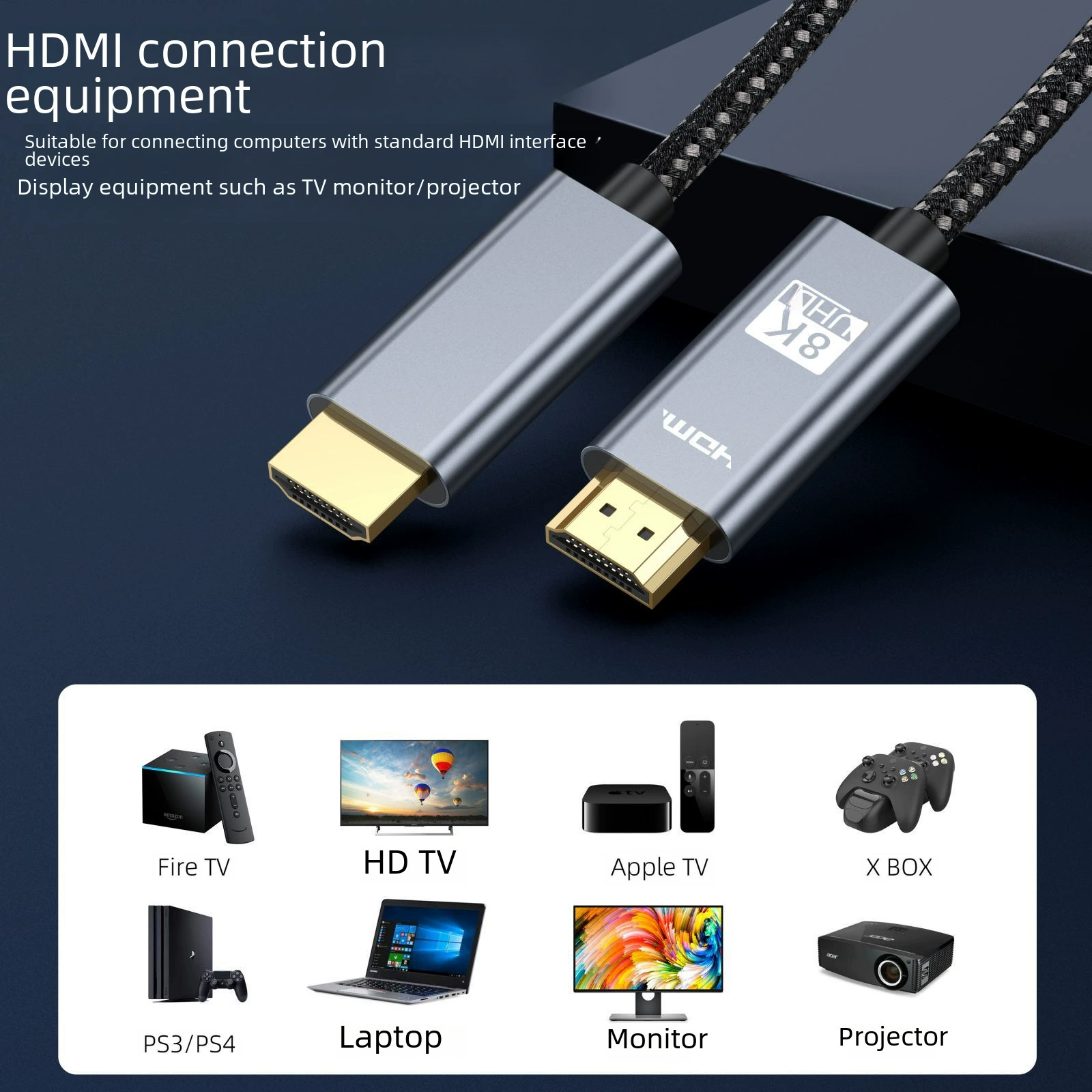 8K высокое разрешение, кабель HDMI2.1 Data кабель для компьютера, телевизора, проекции PS5, плетеный HDMI-кабель, производитель оптом
