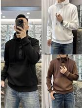 欧洲站新款男士秋冬季卫衣连帽百搭简约慵懒风拼接长袖上衣