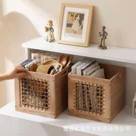 跨境木质储物箱多功能装饰性复古农家风格木质绳索箱置物箱