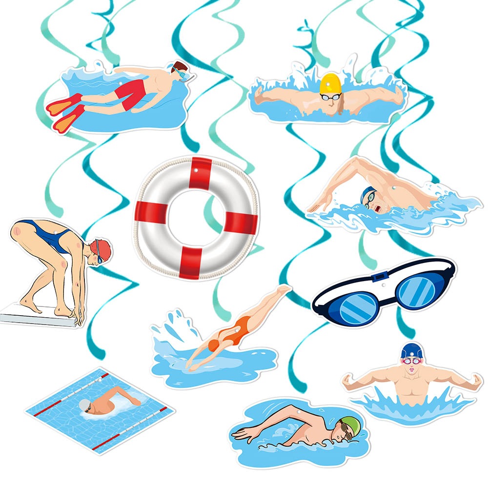 Nuevo tema de natación traje de decoración de cumpleaños natación de verano fiesta de cumpleaños decoración bandera de bandera de decoración plug-in