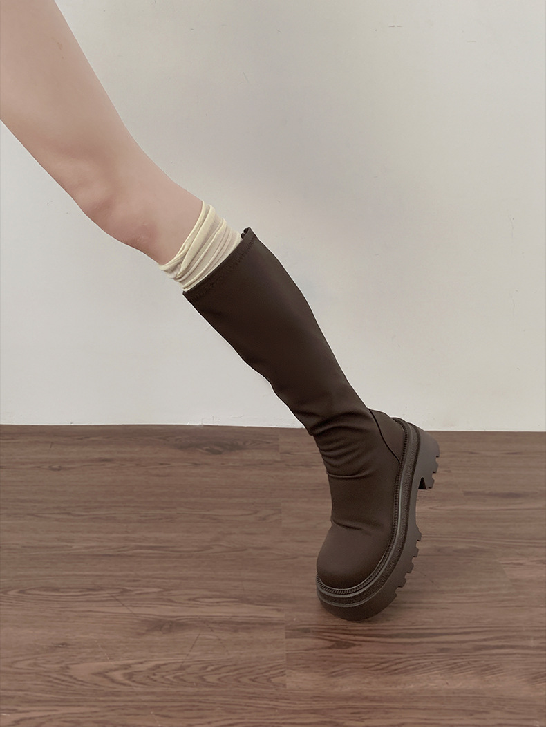 Black Knee-high Platform Boots For Women Thick Soled Knight Style_voghion.com