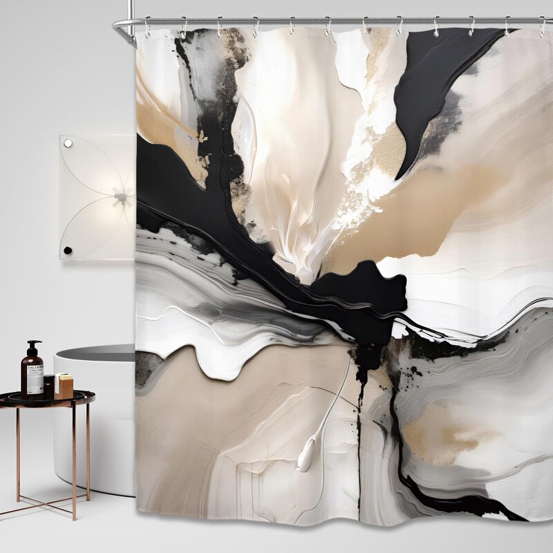 Bathroom Shower Curtain, Minimalist Neutral Color Oil Painting Style, Thickened Polyester, Digital Printing