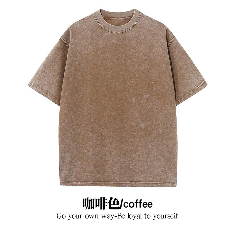 Camiseta de algodón desgastada con lavado de código de belleza transfronterizo de 230g Camiseta retro de manga corta con hombros caídos de gran tamaño para hombre