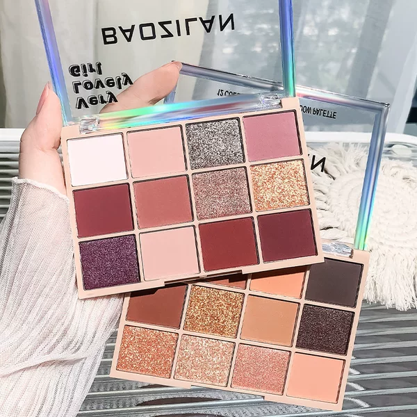 BAOZILAN 12-color Eyeshadow Mashed Potato Pearlescent Matte Milk Tea Color Cross-border Makeup Ins Blush Eyeshadow Plate