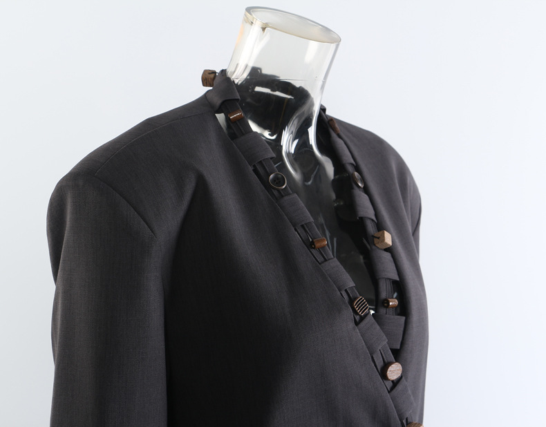 Ensemble blazer et pantalon deux pièces GraceChic Automne 25, coupe ample et tendance, boutons en bois véritable, pour femme, référence 1816_voghion.com