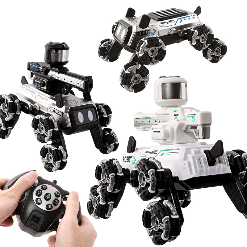 Vehículo de acrobacias de control remoto de cuatro vías eléctrico transfronterizo 2.4G control remoto de ocho ruedas perro robot bomba de agua coche de juguete acrobático 1:14