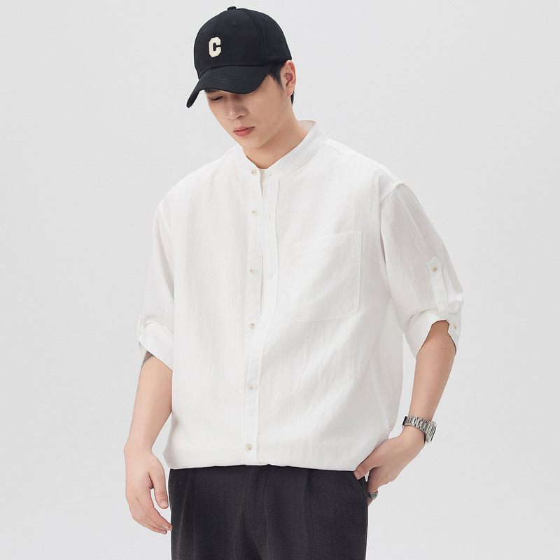 Imitation Linen Shirt Men's Short-Sleeved White Shirt Chinese Style Summer Imitation Cotton and Linen Casual Jacket Men's Three-Quarter Sleeve Top Imitation Linen Shirt Men's Short-Sleeved White Shirt Chinese Style Summer Imitation Cotton and Linen Casual Jacket Men's Three-Quarter Sleeve Top