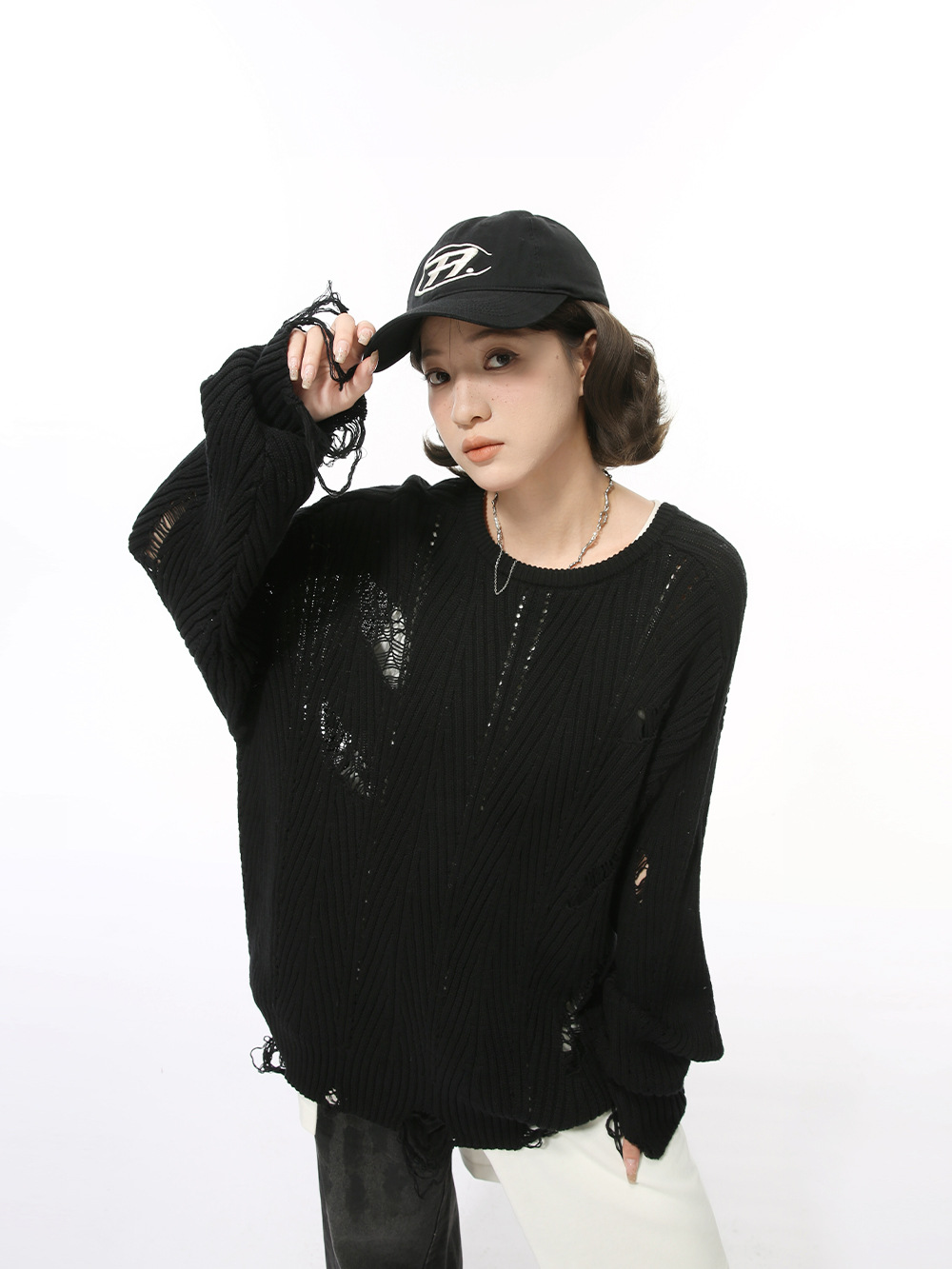 MTLCLOTHES Hombres| Otoño nuevo nicho retro irregular agujero de borda de jersey de punto de moda