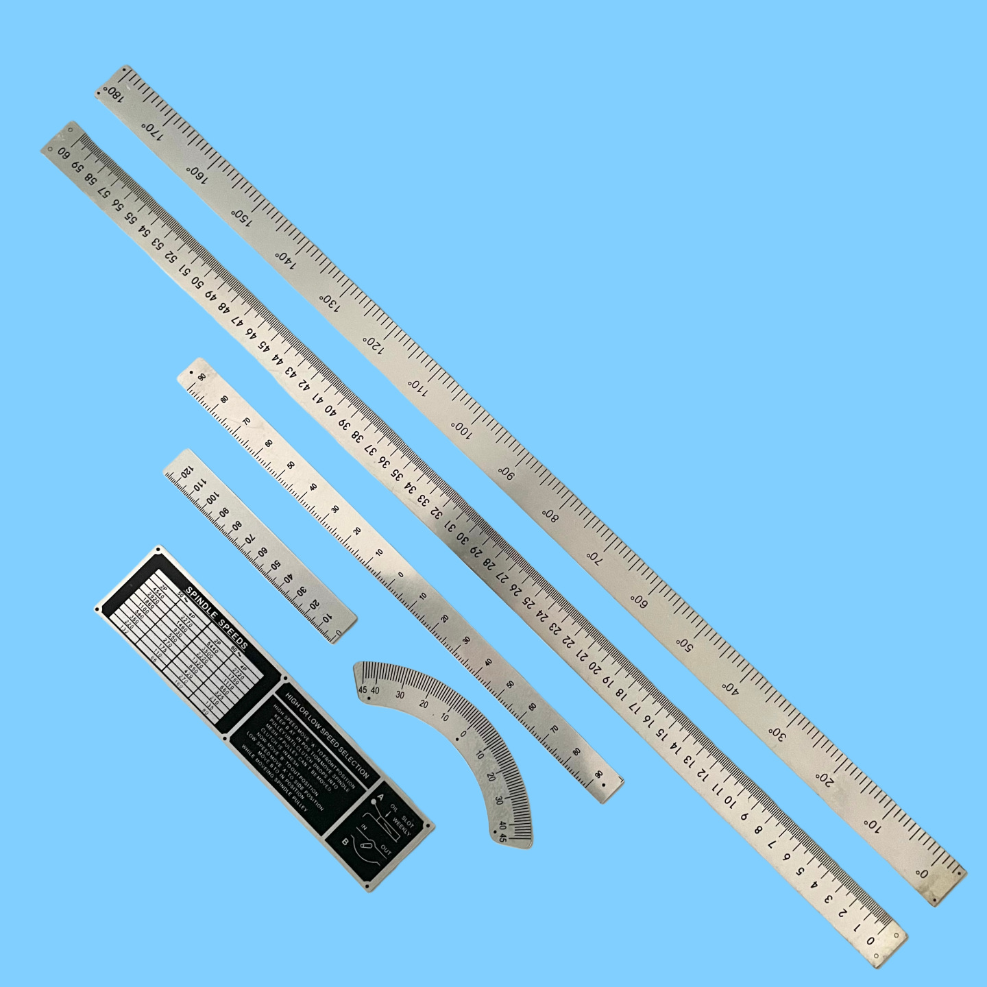 炮塔铣床刻度标尺_上下45度转向标尺_C15弧度铝制尺子_铣床零件