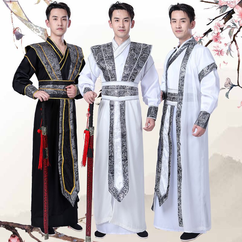 Ancient Costume Men's Tang Dynasty Han Dynasty Straight Skirt Deep Clothing Knight Performance Clothing Film and Television Photography College Graduation Uniform