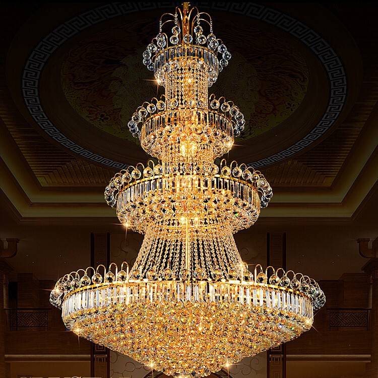 Special Offer: Gold-Colored Duplex Lobby Living Room Crystal Chandelier, High-End Villa Hotel Lobby Crystal Chandelier