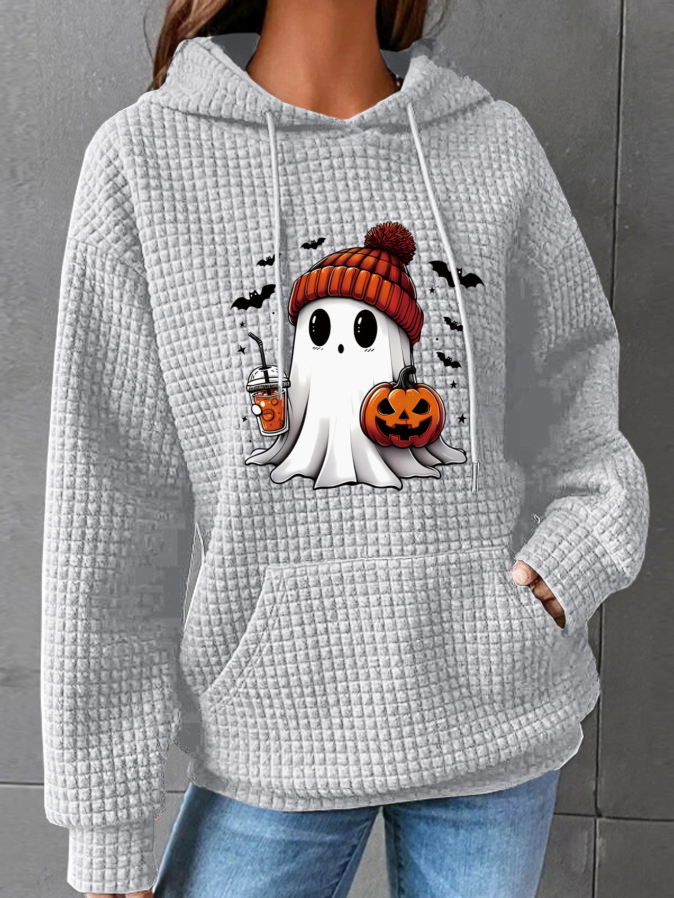 Sudadera mujer halloween con capucha waffle otoño invierno_voghion.com