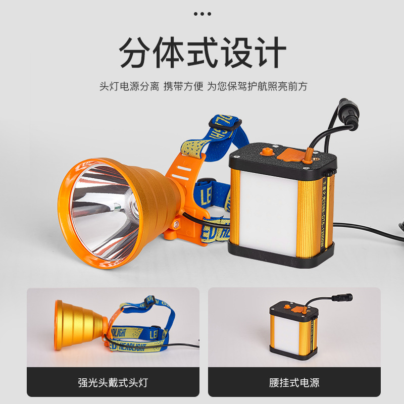 Transfronteriza al aire libre pesca nocturna impermeable split faro LED batería de litio recargable de largo alcance montado en la cabeza fuerte luz faro