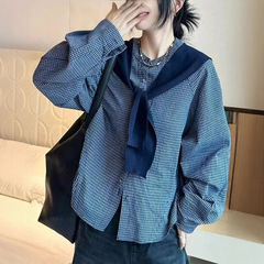 披肩格子衬衫女2025秋季新款韩版时尚洋气百搭显瘦长袖女装上衣潮