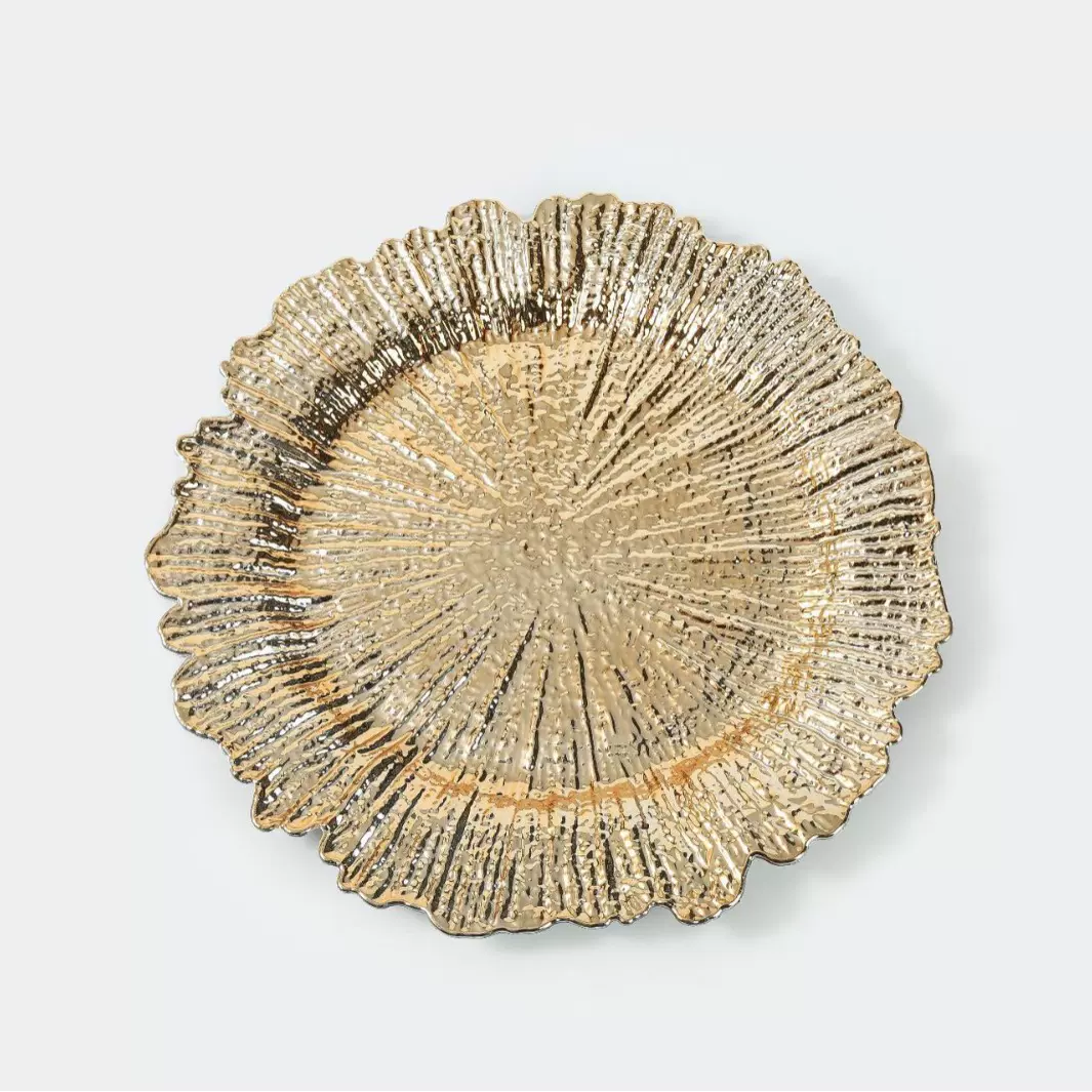 水果盘高级感金属色轻奢西餐装饰托盘花边盘厂家直供拿样品