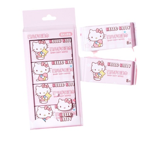 Sanrio Hello Kitty Baby Hand and Mouth Wet Wipes Portable Small Pack Children's Baby Wet Wipes Wholesale