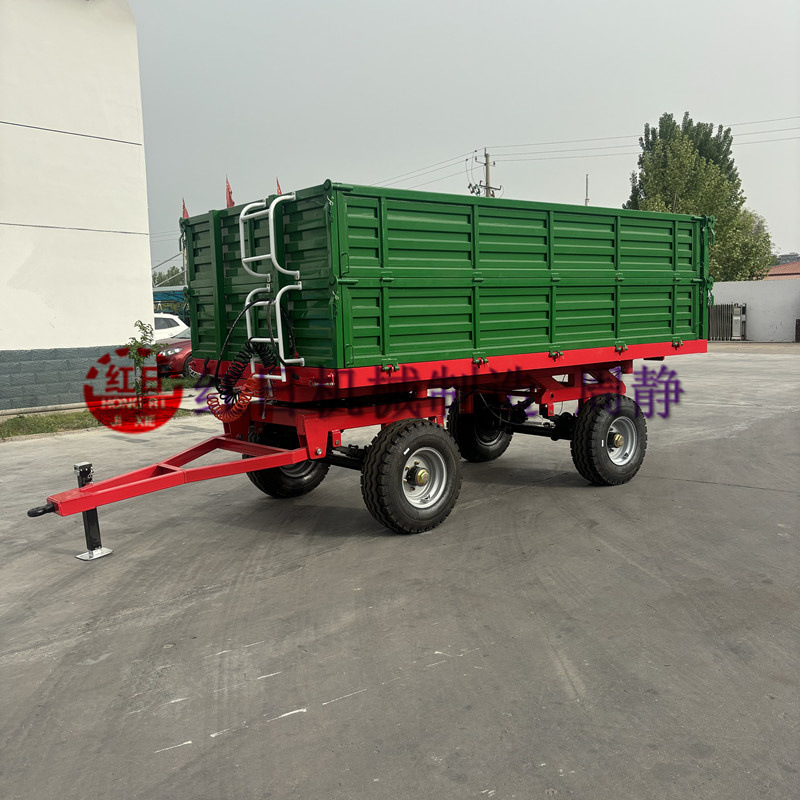 10吨农用拖车，四轮拖拉机牵引半挂自卸翻斗车农用车斗