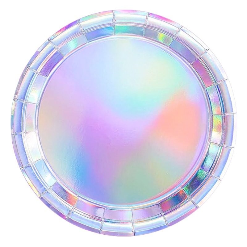 Plato de papel grueso al por mayor, película láser, vaso de papel de película colorida, vajilla desechable, plato de cena, 10 porciones, Amazon