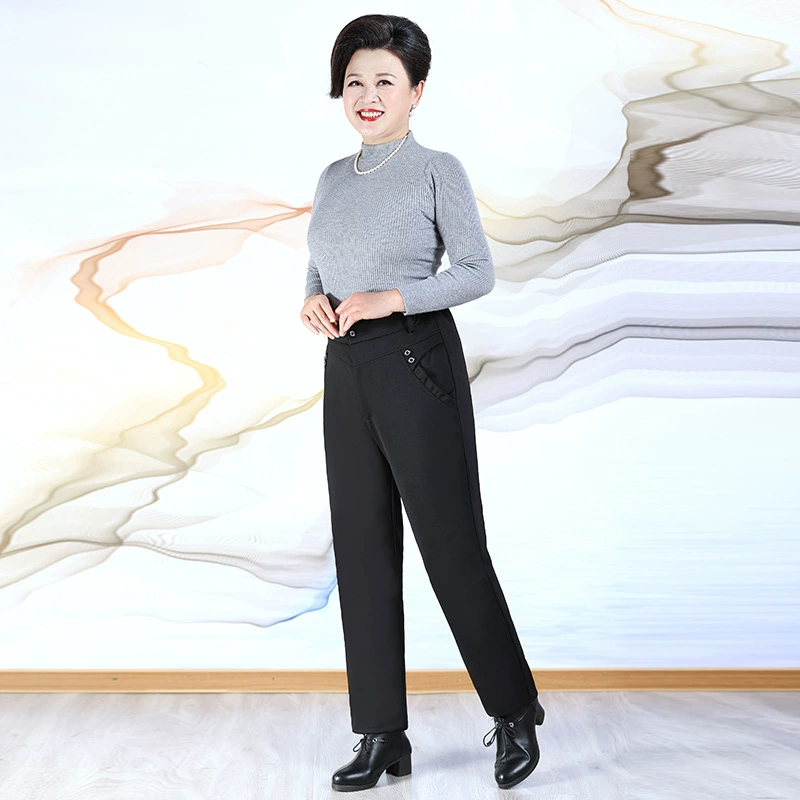 Женские зимние утолщенные брендовые съемные пуховые хлопковые брюки больших размеров с высокой талией из белого гусиного пуха для женщин среднего и пожилого возраста.