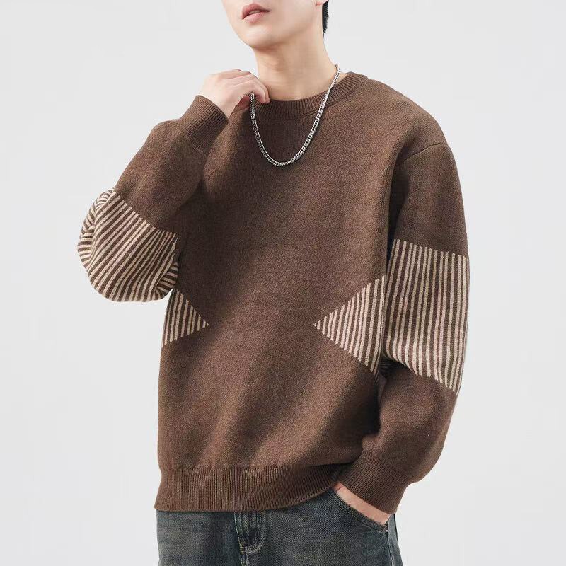 American Retro Trendy Brand Patchwork Color-Block Knit Sweater Men's Winter New Loose Casual Lazy Style Top American Retro Trendy Brand Patchwork Color-Block Knit Sweater Men's Winter New Loose Casual Lazy Style Top