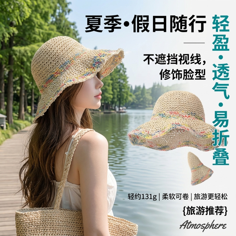 Women's Summer Sun Protection Straw Hat for Beach Vacation, Colorful Woven Hat with Large Brim That Makes the Face Look Smaller Women's Summer Sun Protection Straw Hat for Beach Vacation, Colorful Woven Hat with Large Brim That Makes the Face Look Smaller