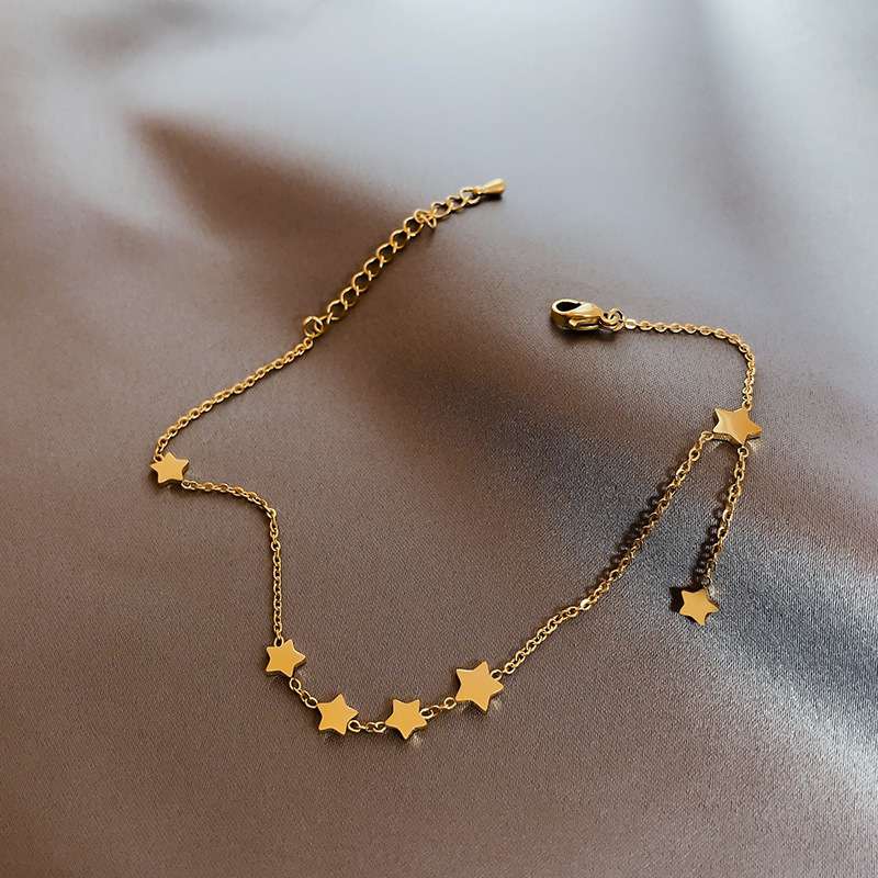 Star-dotted five-pointed star anklet female Korean style simple personality design sense niche Net Red jewelry titanium steel non-fading