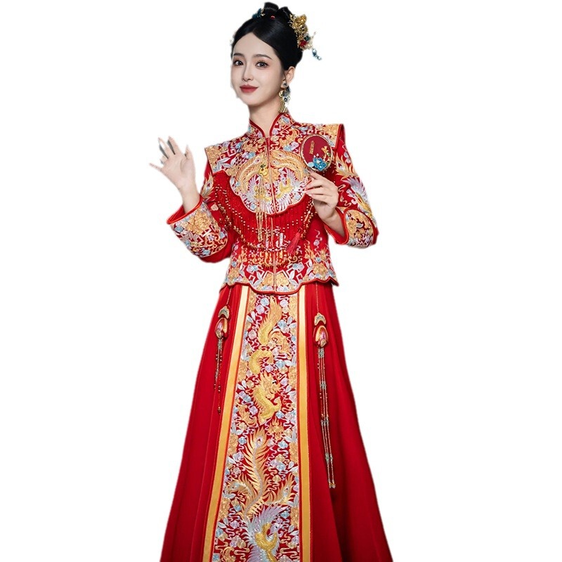 竜鳳の中国服2024の新型の秀禾の服の新婦の結婚の服の皇の中国式のウェディングドレスの重工業は身を修めて乾杯します。|undefined