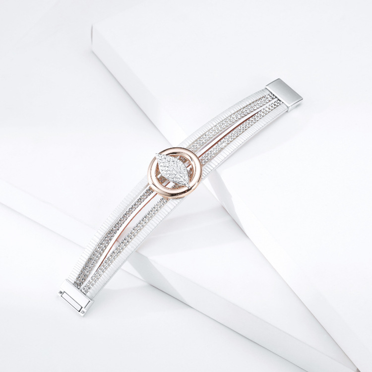 Bohemian Multilayer Hot Rhinestone Leaf Leather Bracelet