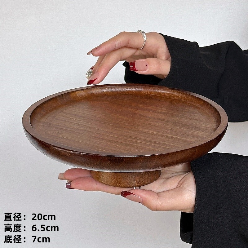 レトロな木製の背の高いフルーツプレートケーキトレイホームリビングルームスナックプレートデザートテーブルディスプレイスタンド日本のフルーツプレート|undefined
