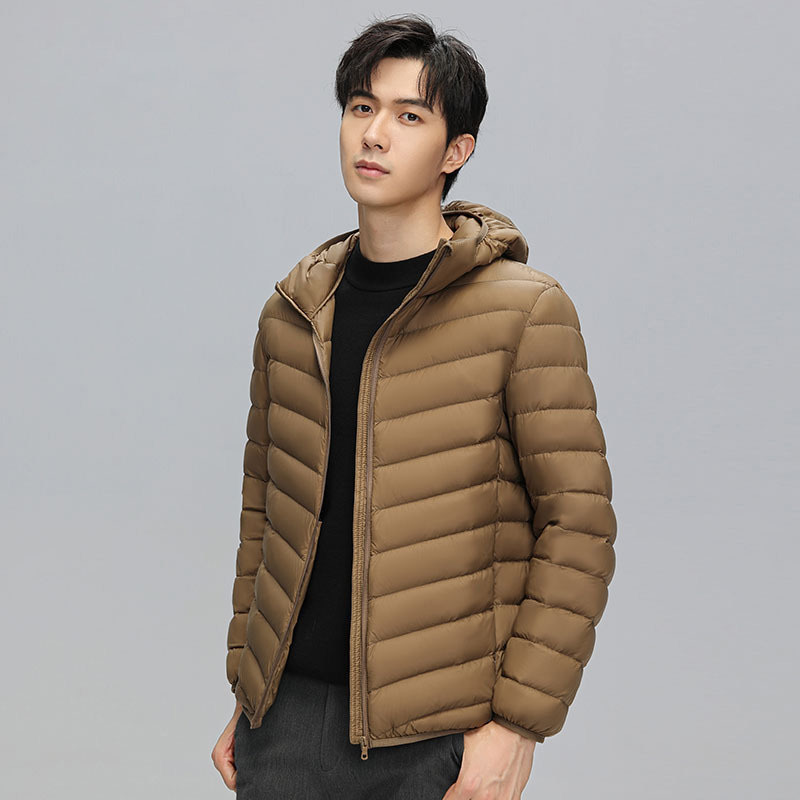 90 벨벳 남성 후드 다운 재킷 가벼운 짧은 플러스 사이즈 빛 외국 스타일 화이트 오리 다운 재킷 Pinghu 다운 재킷 도매