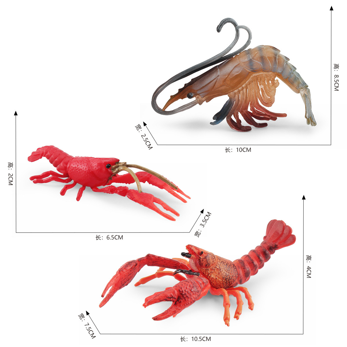 Simulación transfronteriza animal marino camarón de agua dulce modelo cangrejo de Río Rojo cangrejo de río camarón de cristal camarón de brazo largo adornos estáticos