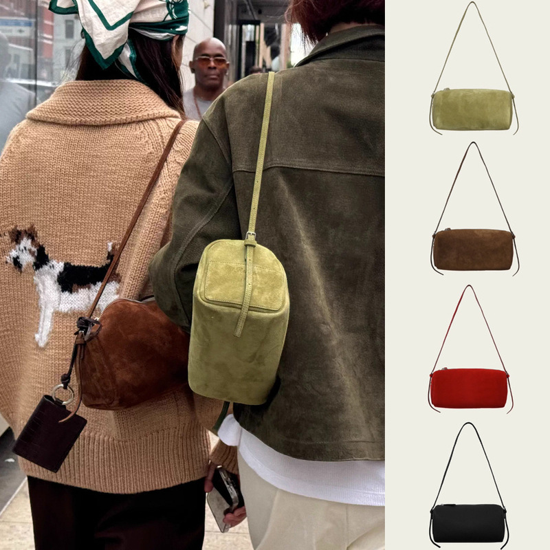 Korean Niche Ribbonbi Same Style Cross-Border Velvet Pen Holder Bag Women's New Small Round Bag Single Shoulder Armpit Bag